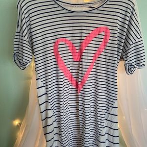 Victoria’s Secret White and Black Short-Sleeve Striped Nightgown w/Pink Heart